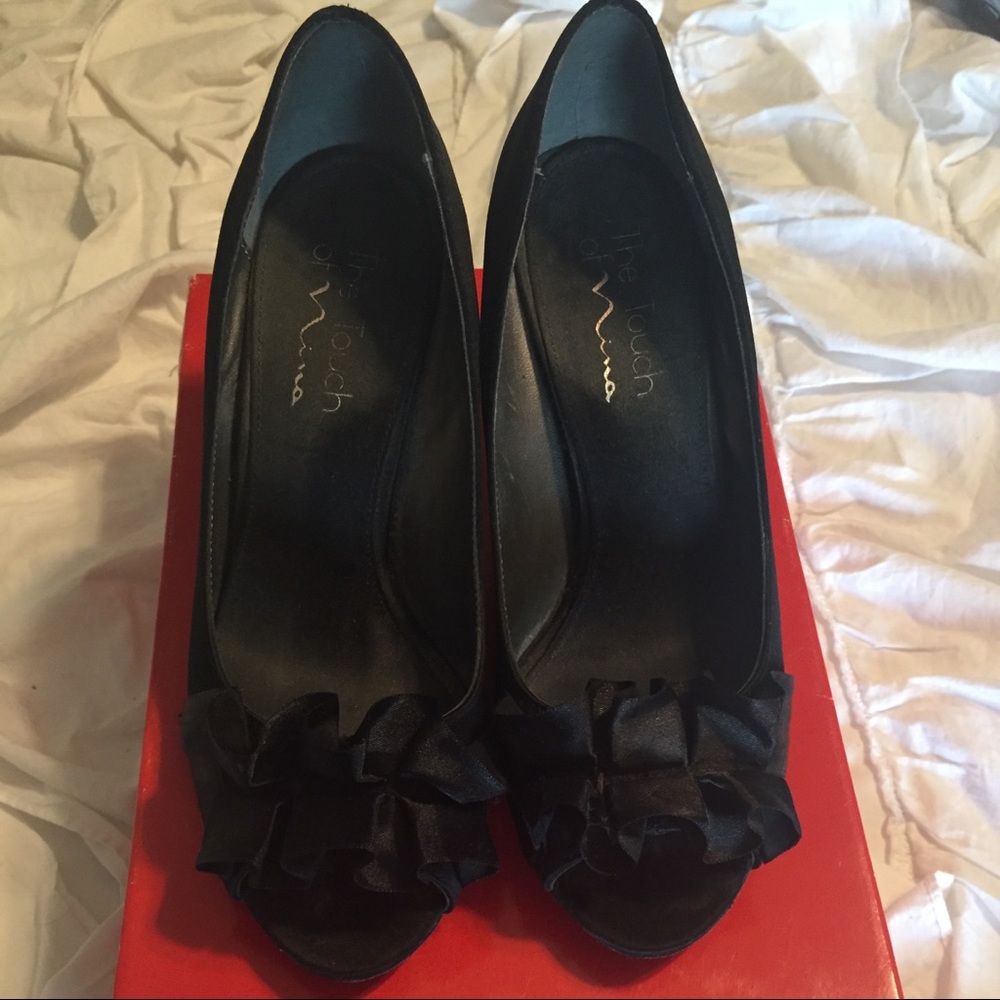 Touch of Nina Black Ruffle Heels
